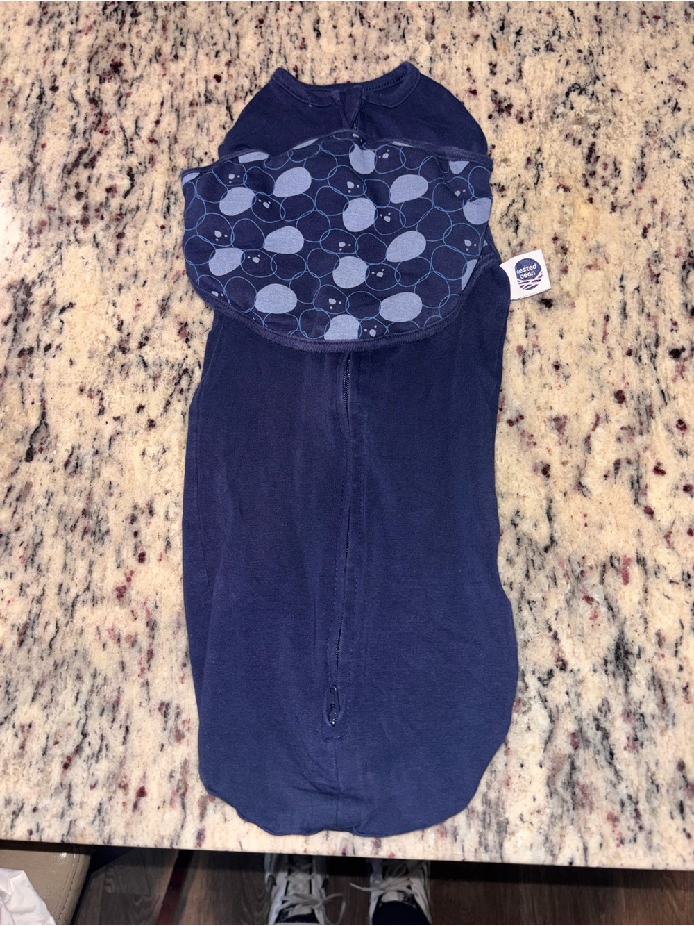 Nested Bean Navy Blue Sleep Sack with Light Blue Patterned Shoulder
